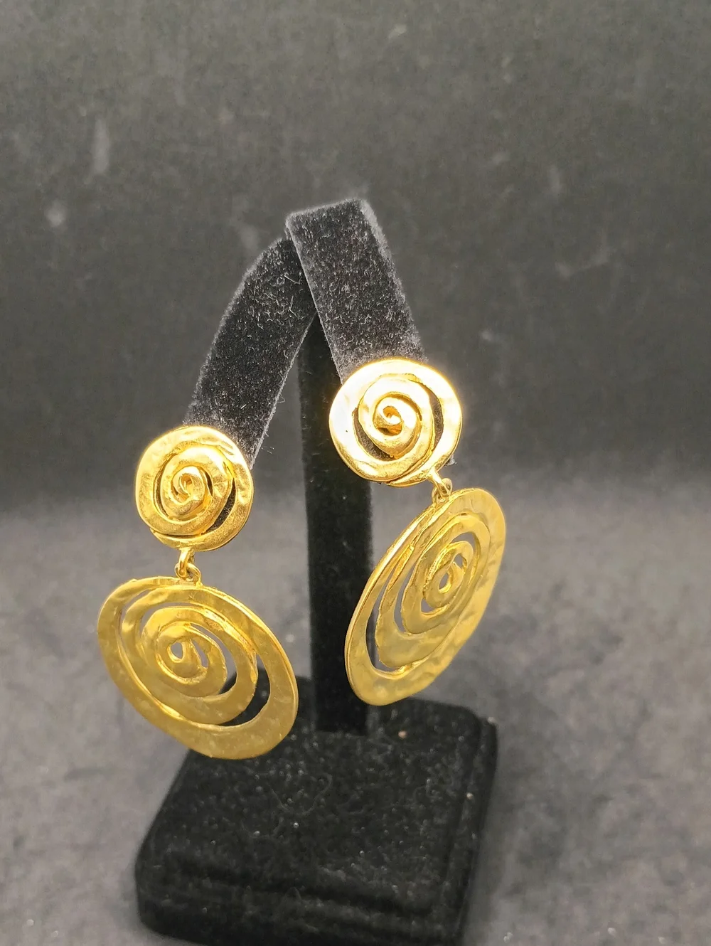 Polished Gold Tone Spiral Drop Earrings for Women